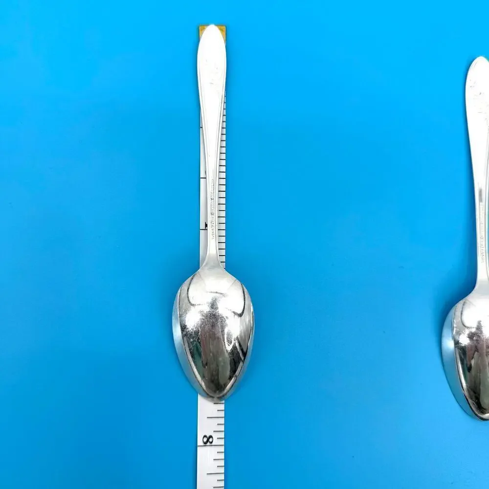 Set of 3 Silverplate Oval Tablespoons 1946 Tudor Diagonal Floral Queen Bess II